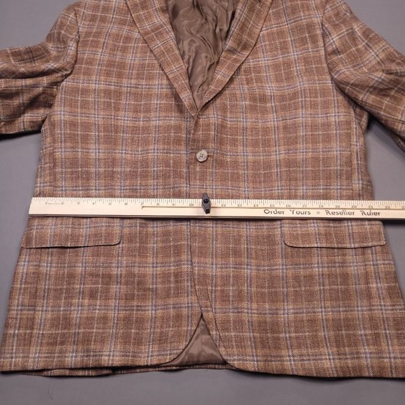 Joseph Abboud E.Thomas Wool Silk Linen Blend Plaid Blazer 2 Button 44S - Picture 10 of 13
